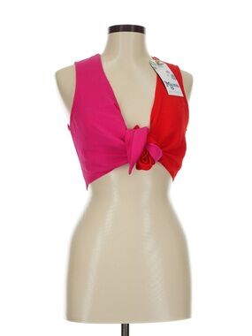 Show Me Your Mumu Colorblock Pink & Red Tie Front Crop Top